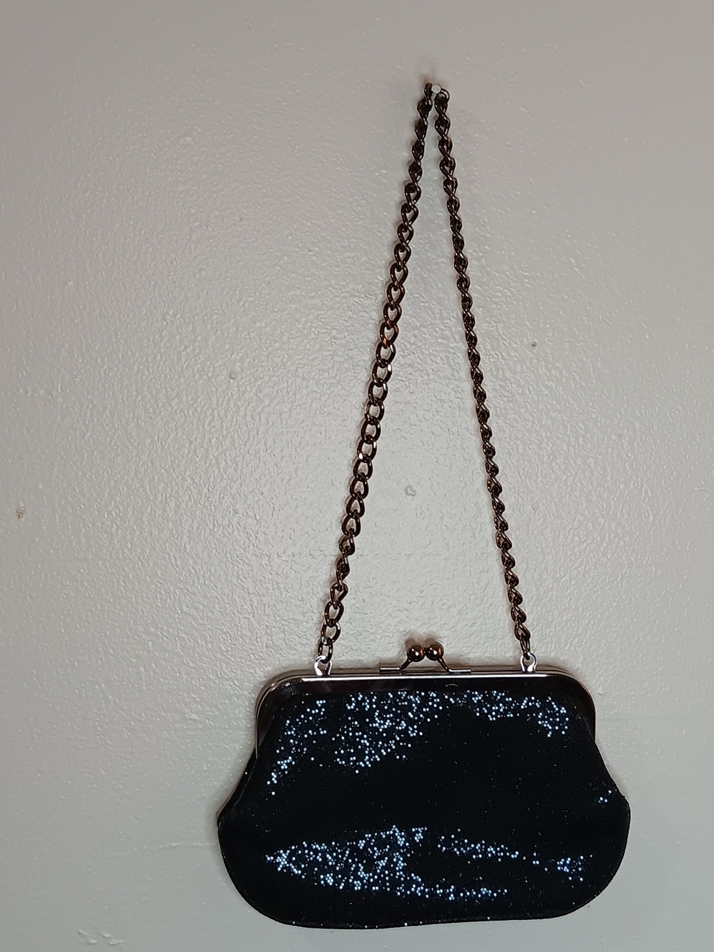Black Sequin Chain Clutch Handbag